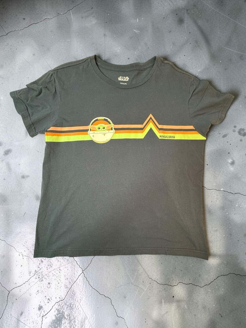 Star Wars The Mandalorian Grogu Retro Stripes Graphic T-Shirt